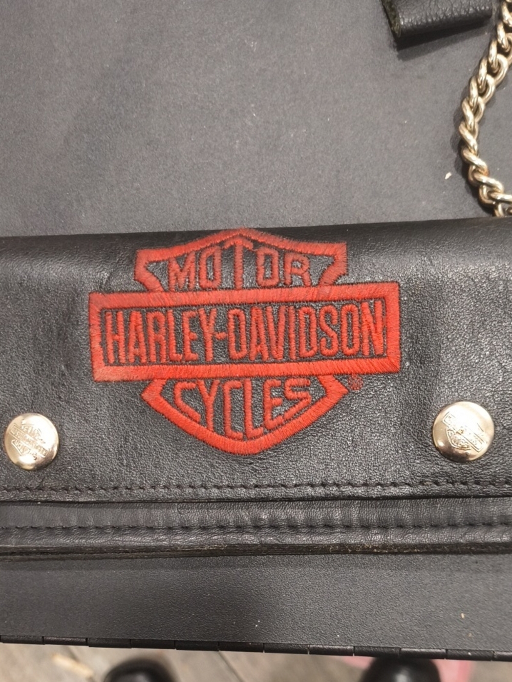 Vintage Harley-Davidson Black Wallet with Red Embroidered Shield